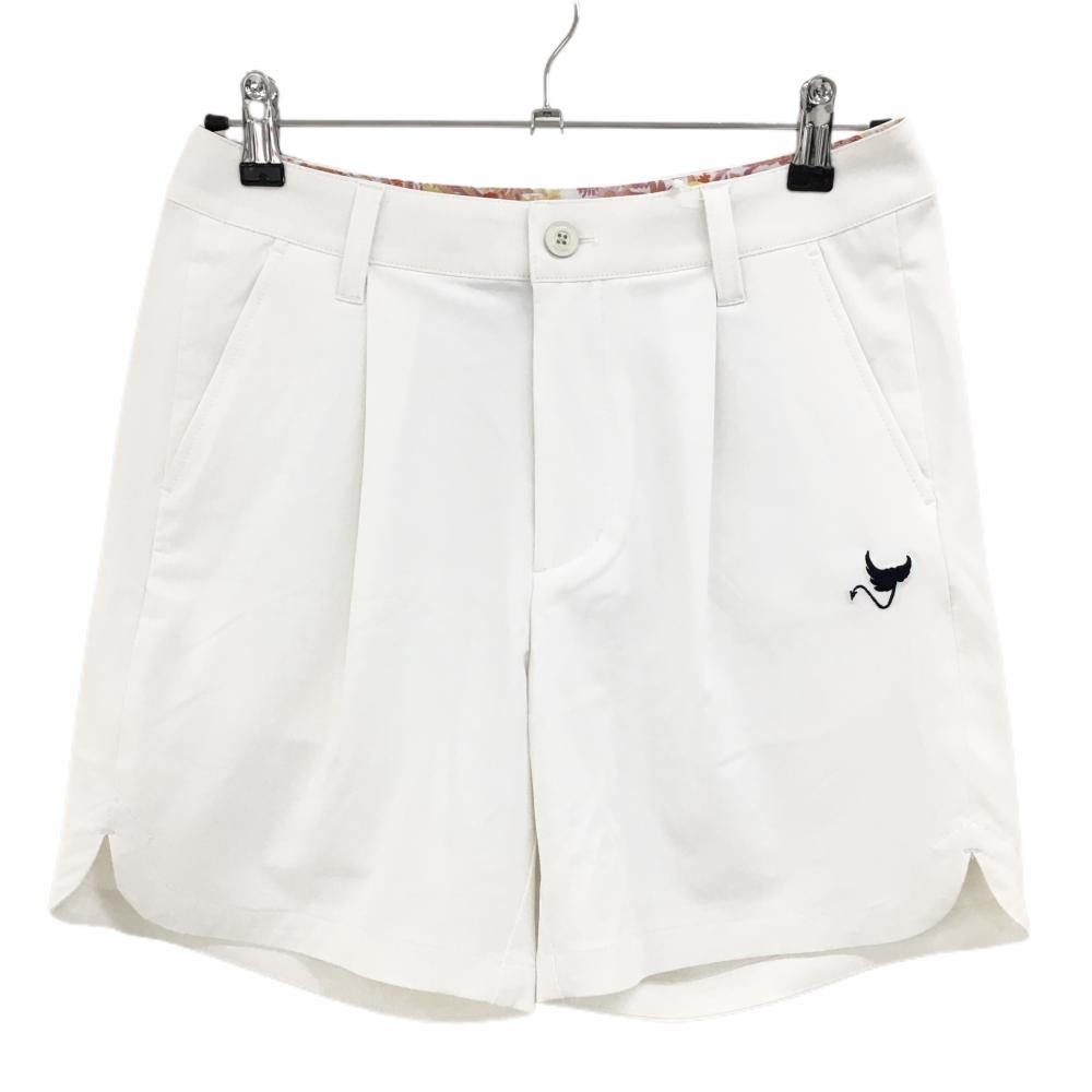 【新品】クランク ショートパンツ 白 ロゴネイビー 撥水 UPF50  レディース L ゴルフウェア CLUNK
