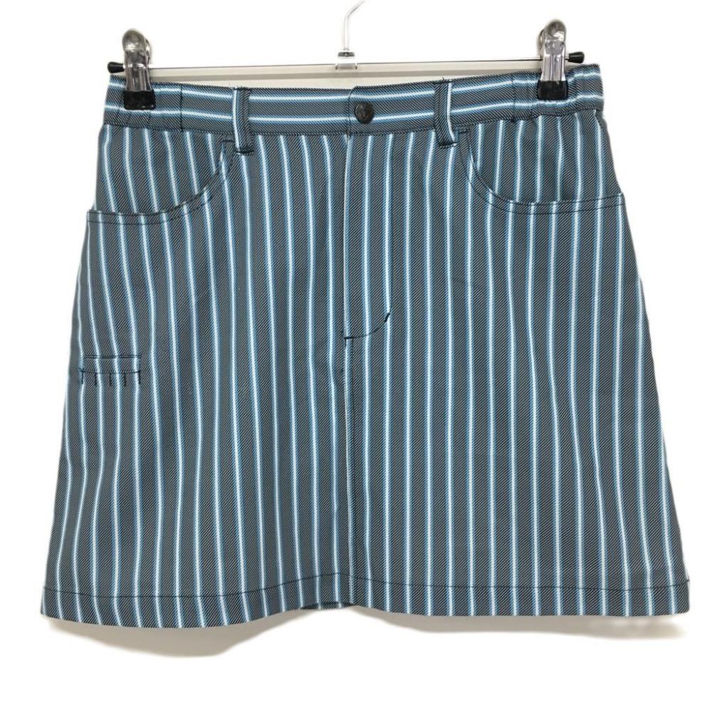 クランク スカート 黒×ライトブルー ストライプ ティー装着可  レディース Ｍ ゴルフウェア CLUNK