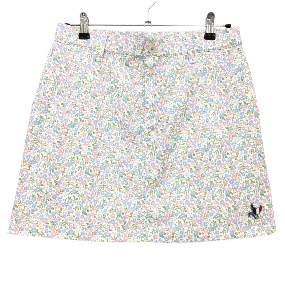 【超美品】クランク スカート 白×ピンク 花柄 裏地付 レディース XL ゴルフウェア CLUNK