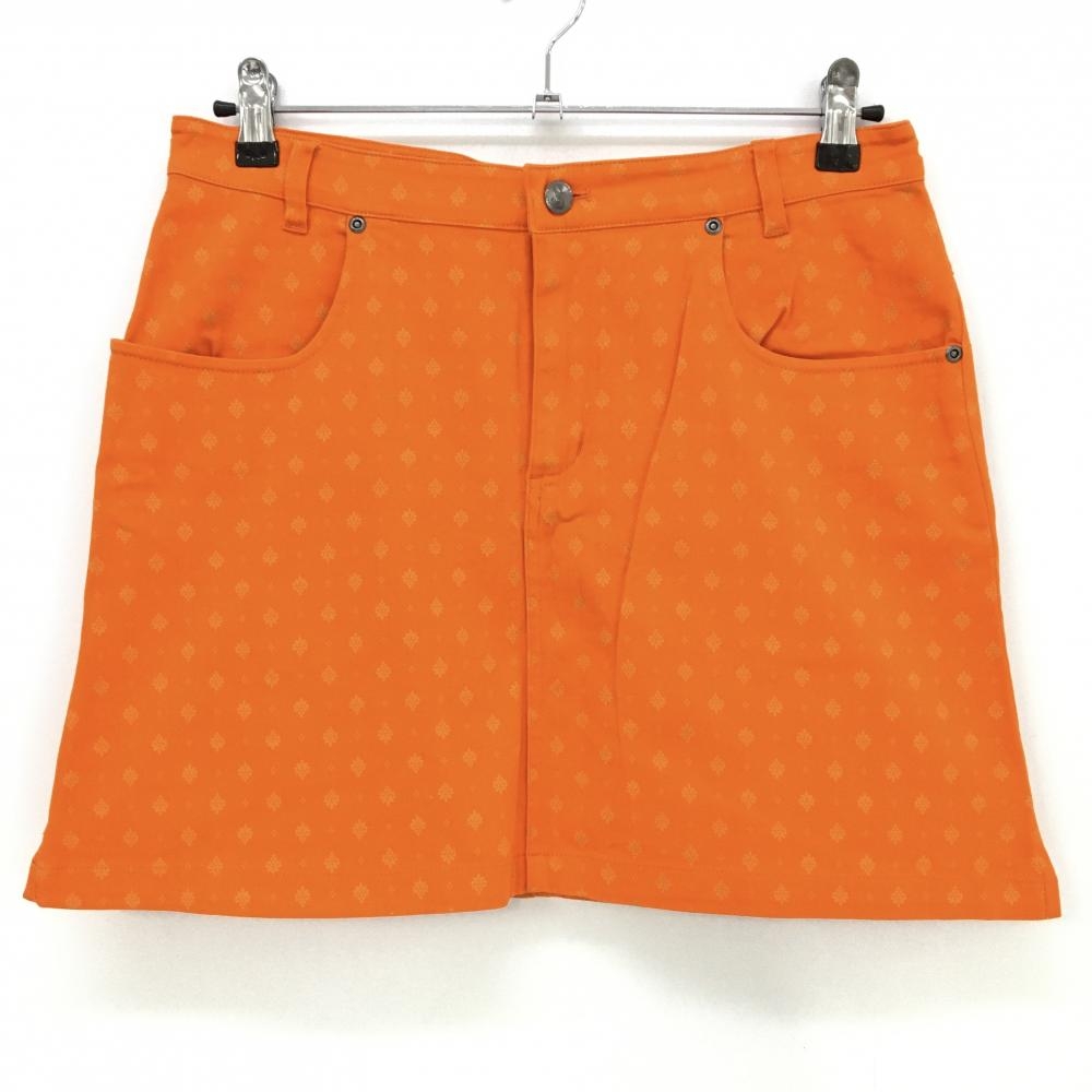 【美品】クランク スカート オレンジ 総柄 バックロゴ刺しゅう  レディース L ゴルフウェア CLUNK