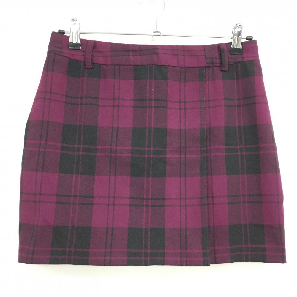 【美品】クランク スカート パープル×黒 チェック柄 バックロゴ 後ろファスナー レディース M ゴルフウェア CLUNK