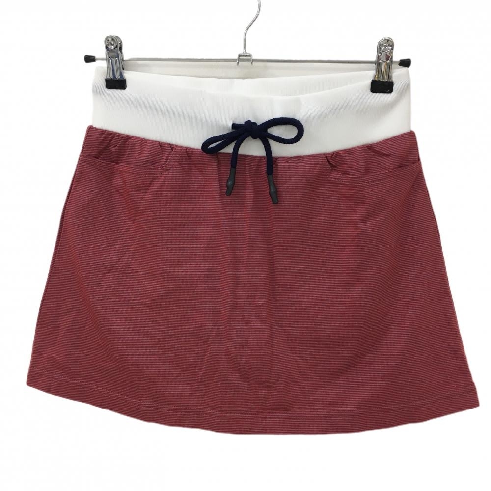 【美品】クランク スカート レッド系×白 地模様 ウエスト紐 ストレッチ 内側インナーパンツ  レディース M ゴルフウェア CLUNK