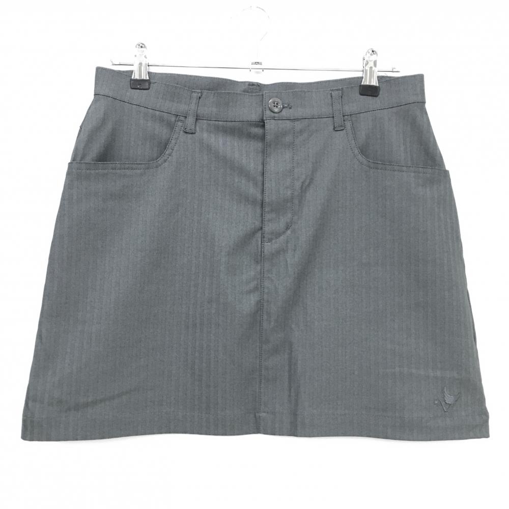 【超美品】クランク スカート グレー ストライプ地模様 ロゴ刺しゅう ストレッチ レディース XL ゴルフウェア CLUNK