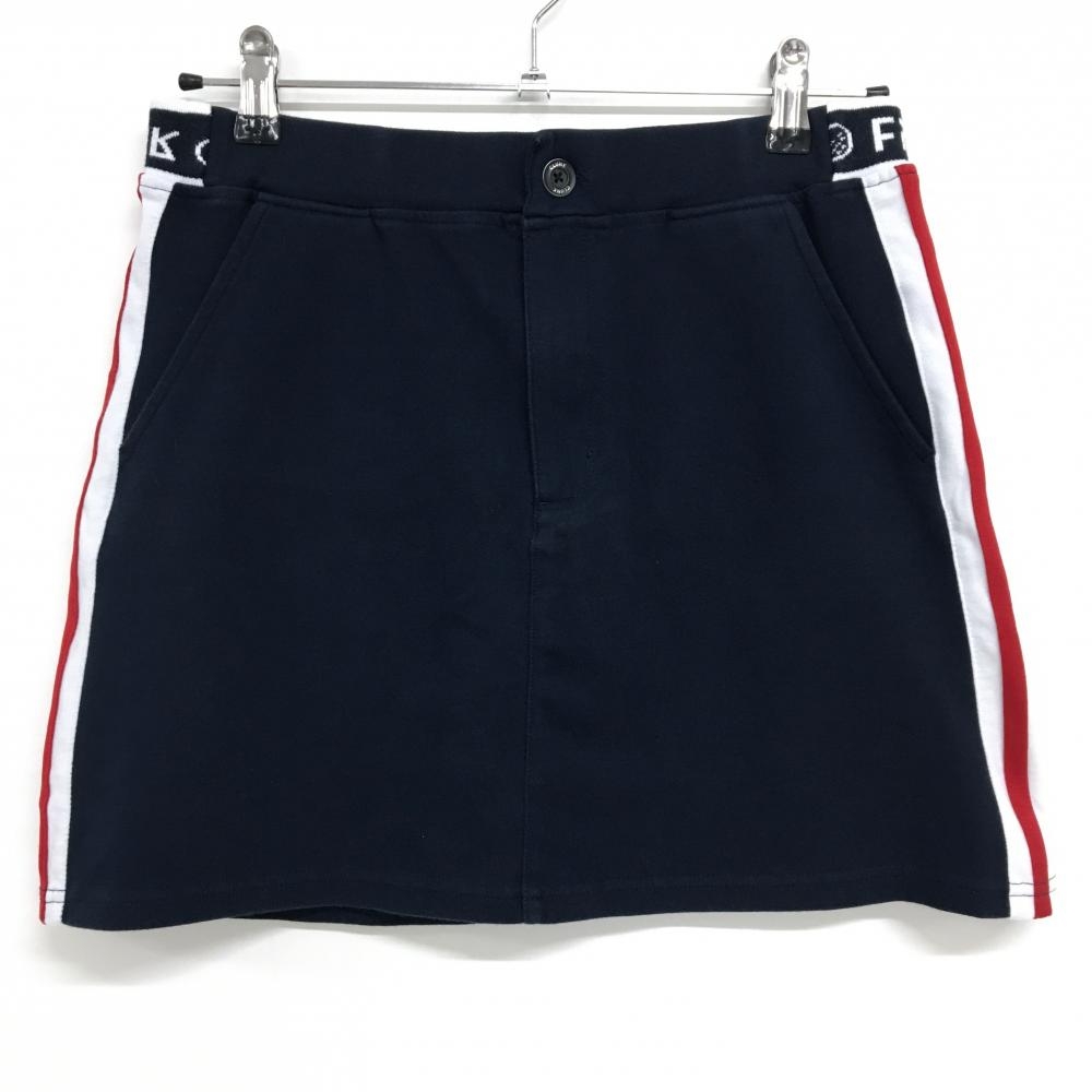 【美品】クランク スカート ネイビー×白×レッド サイドライン ウエストゴム ストレッチ レディース XL ゴルフウェア CLUNK