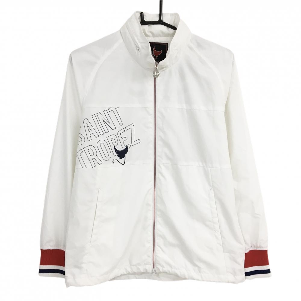 【美品】クランク ジャケットブルゾン 白×ネイビー フード収納可 裏地メッシュ レディース M ゴルフウェア CLUNK