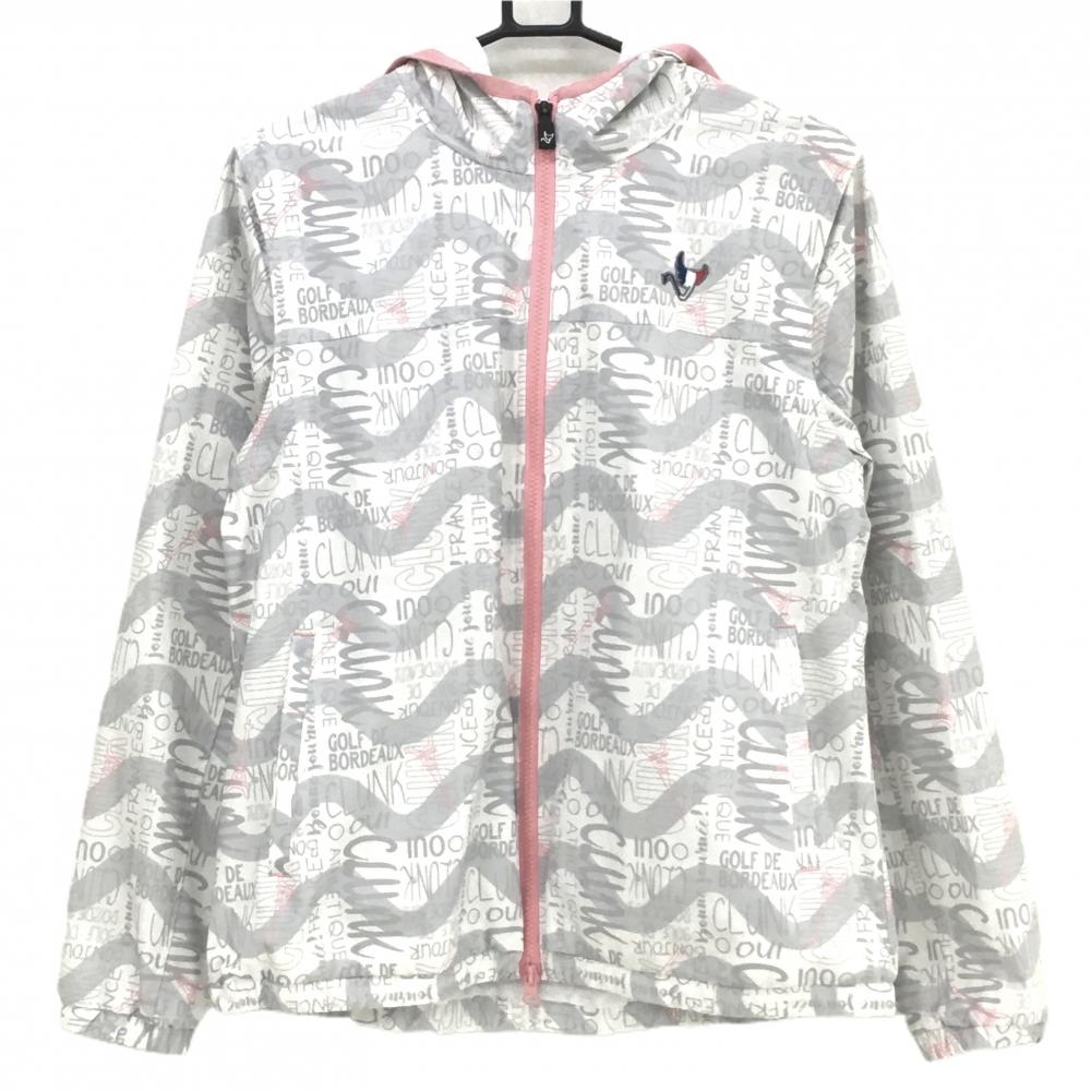 【美品】クランク 2WAYジップパーカー 白×グレー 総柄 袖着脱可 裏地メッシュ レディース XL ゴルフウェア CLUNK