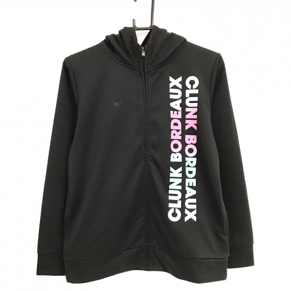 【美品】クランク ジップパーカー 黒×ピンク グラデーションプリント ロゴ刺しゅう レディース L ゴルフウェア CLUNK