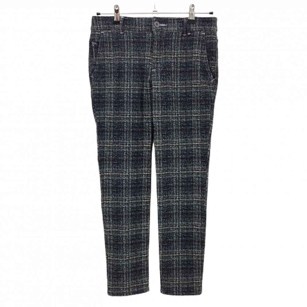 【超美品】クランク×ONO+8186 パンツ ネイビー×白 チェック 裏起毛  レディース L ゴルフウェア CLUNK
