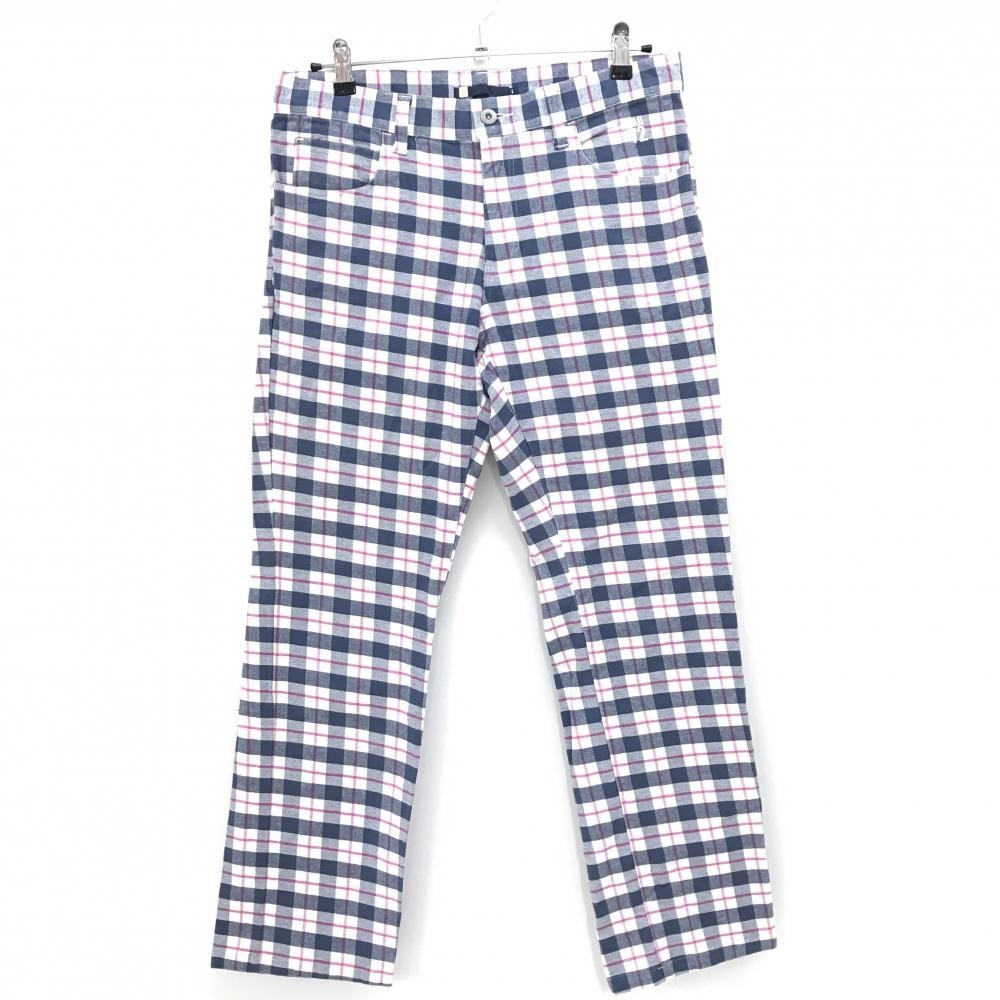 パーセッタンタドゥエ パンツ 白×ネイビーグレー系×ピンク系 チェック メンズ L ゴルフウェア PAR72