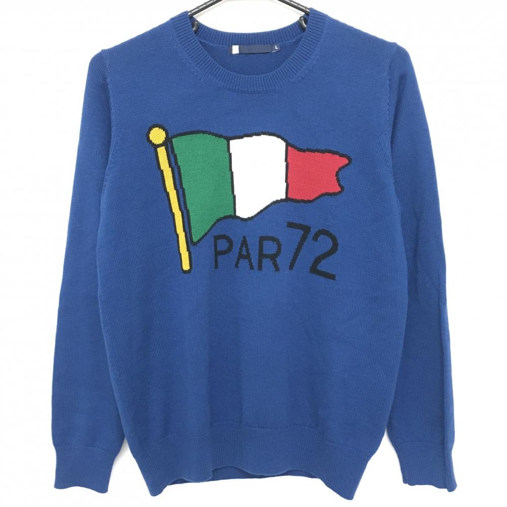 【超美品】パーセッタンタドゥエ セーター ネイビー イタリア国旗 ウール混 ニット レディース L ゴルフウェア PAR72 画像