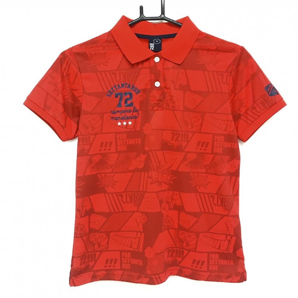【美品】パーセッタンタドゥエ 半袖ポロシャツ レッド アメコミ柄 レディース M ゴルフウェア PAR72