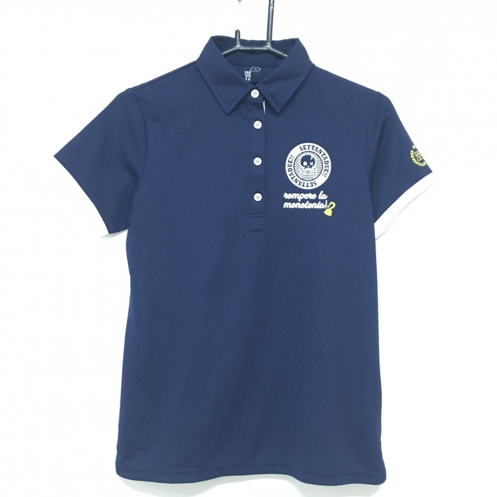 【超美品】パーセッタンタドゥエ 半袖ポロシャツ ネイビー×白 胸プリント レディース M ゴルフウェア PAR72