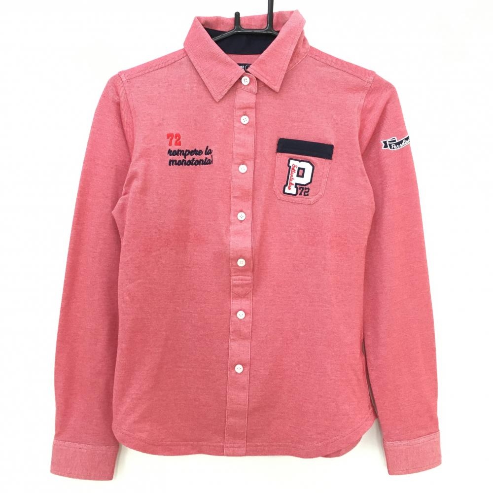 パーセッタンタドゥエ 長袖ポロシャツ レッド×ネイビー 胸ポケット レディース M ゴルフウェア PAR72