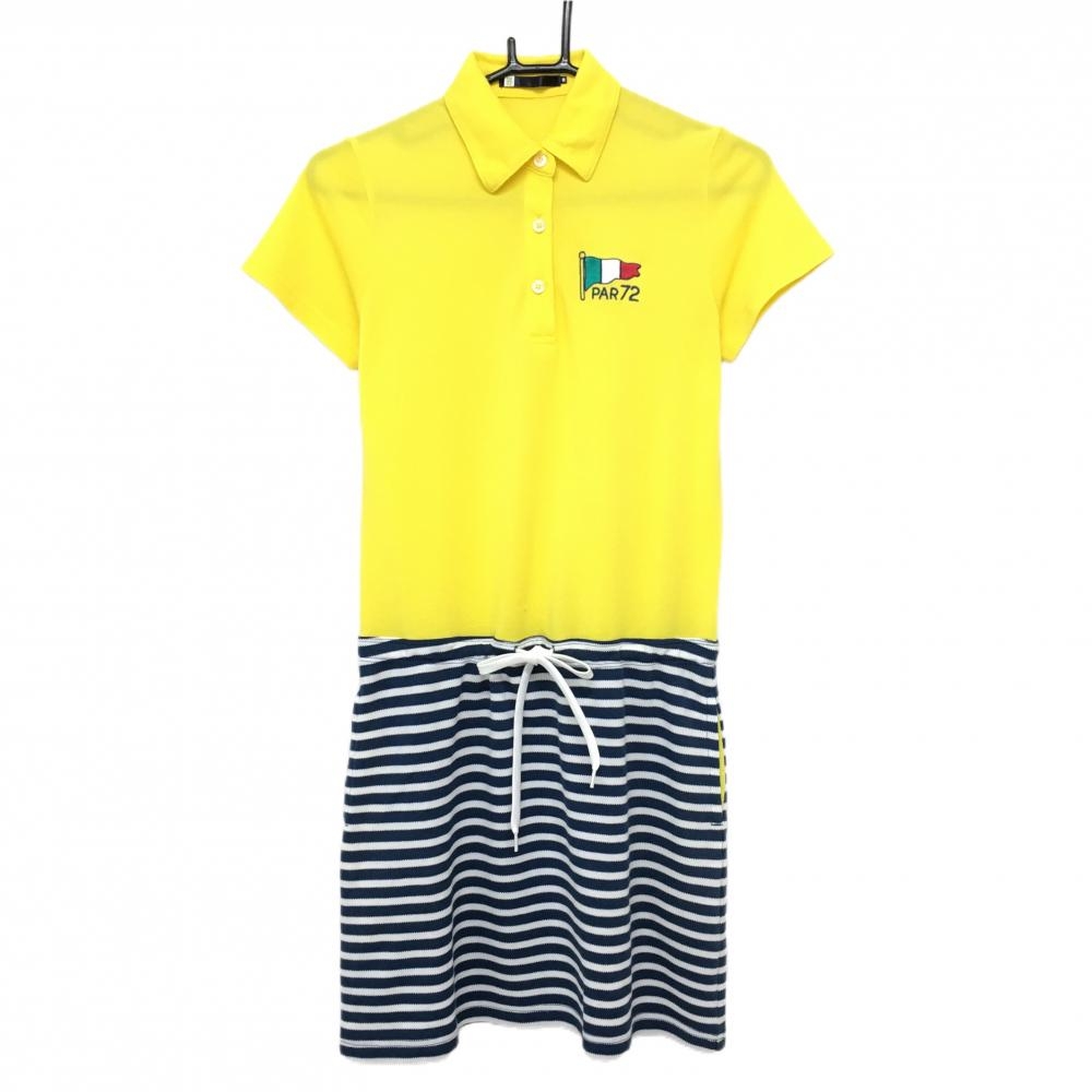 【美品】パーセッタンタドゥエ 半袖ポロワンピース イエロー×ネイビー スカートボーダー  レディース M ゴルフウェア PAR72