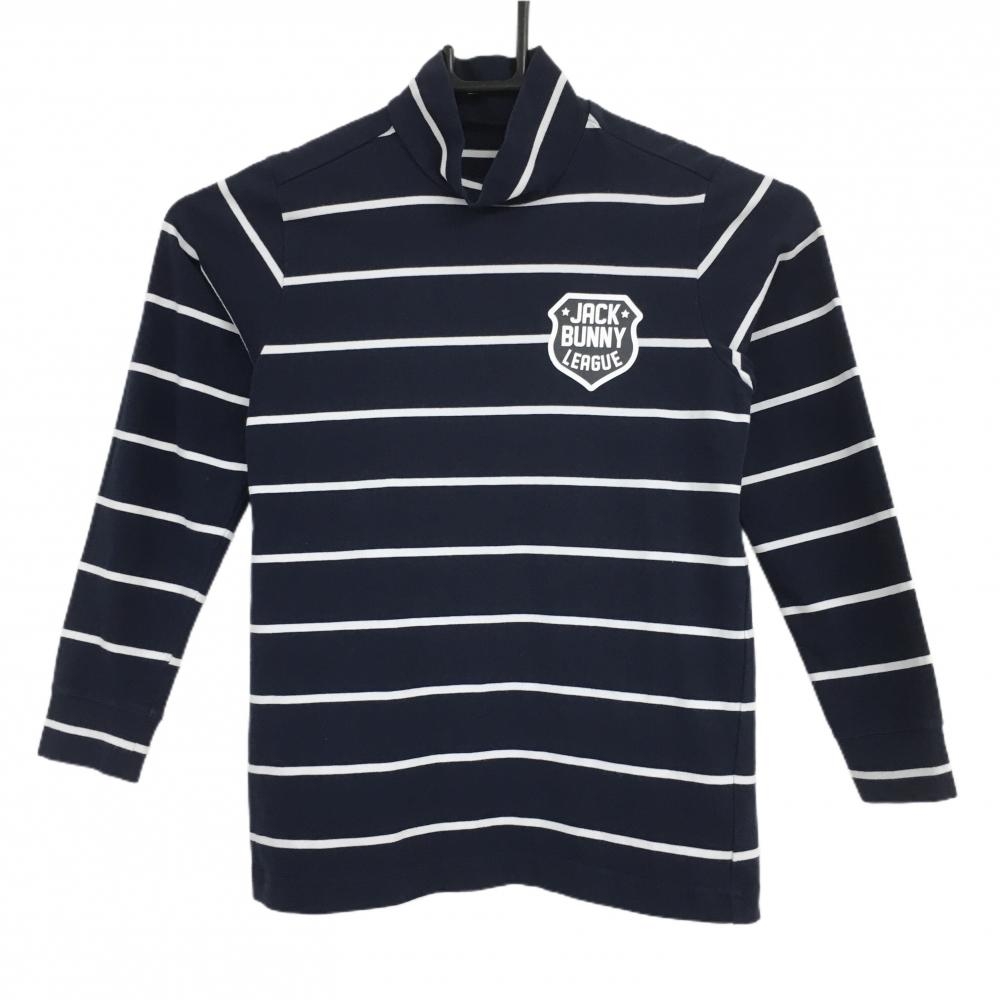 【美品】ジャックバニー 長袖ハイネックシャツ ネイビー×白 ボーダー ジュニア・キッズ 130(SS) ゴルフウェア Jack Bunny