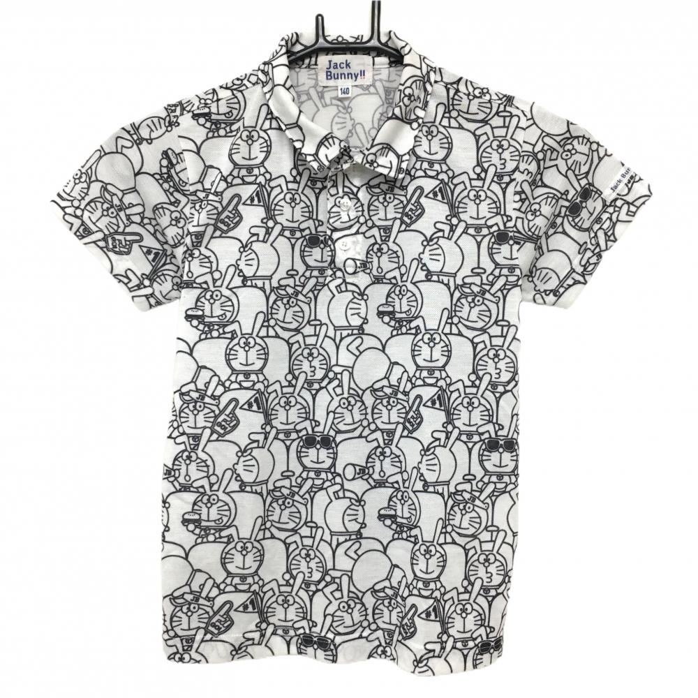 ジャックバニー×ドラえもん 半袖ポロシャツ 白×黒 うさ耳ドラえもん総柄 ジュニア・キッズ 140 ゴルフウェア Jack Bunny