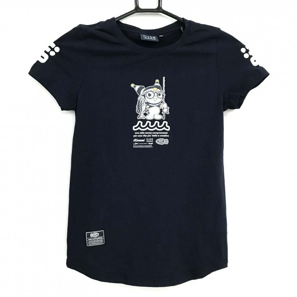 【超美品】ムータマリン×マイメロディー Tシャツ ネイビー 胸プリント FISHING BASS  ジュニア・キッズ 150 ゴルフウェア muta MARINE