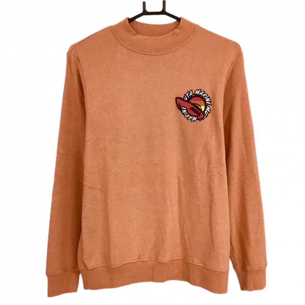 【超美品】ムータマリン 長袖ハイネックシャツ オレンジ×白 起毛素材 アクリル混 メンズ 4(S) ゴルフウェア 2024年モデル muta