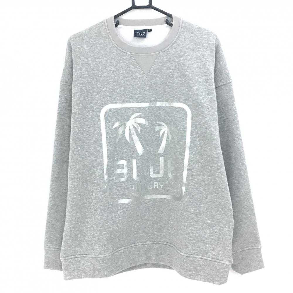 ムータマリン トレーナー 杢グレー×シルバー 裏起毛 スウェット 後ろ一部ボア メンズ 5(M) ゴルフウェア muta