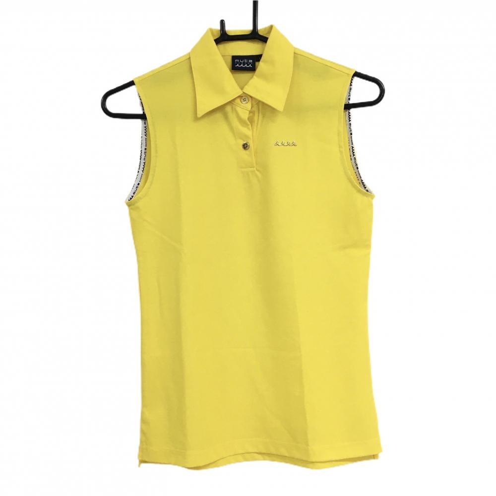 【美品】ムータマリン ノースリーブポロシャツ イエロー ロゴゴールド レディース 1(S) ゴルフウェア muta
