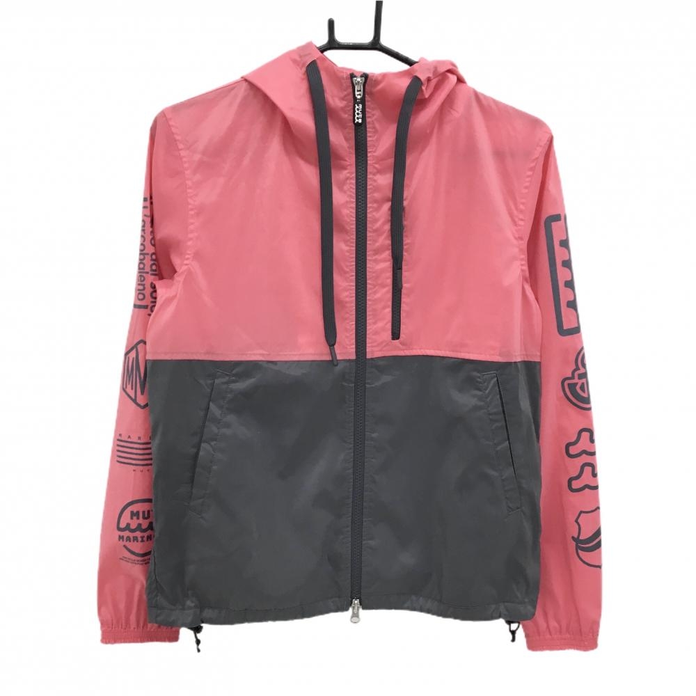 【超美品】ムータマリン ジップパーカー ピンク系×グレー シャカシャカ 薄手 バイカラー ジャケット レディース 0(XS) ゴルフウェア muta