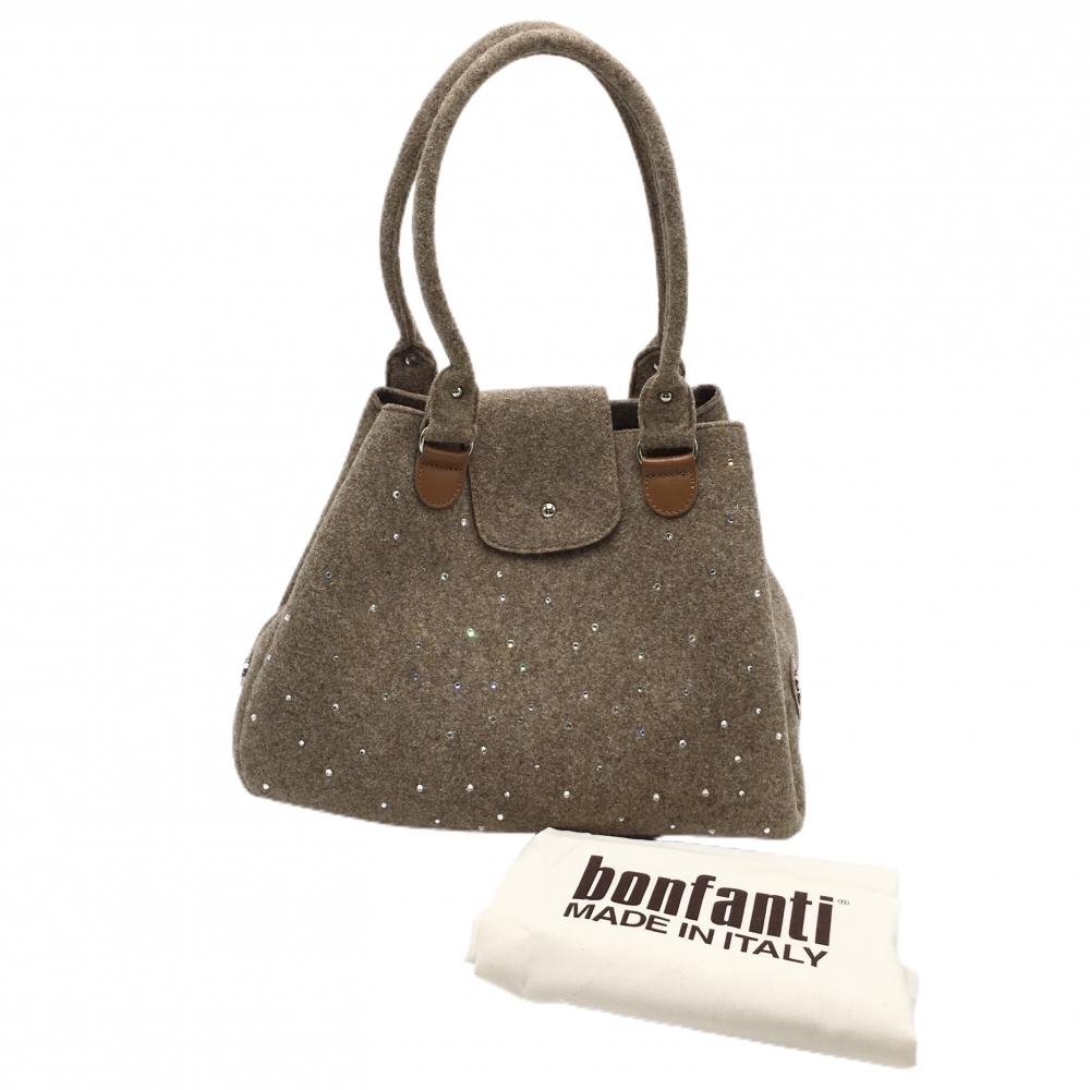 【超美品】ムータ×bonfanti ボストンバッグ ベージュ 前面ラインストーン 収納袋付ゴルフ muta
