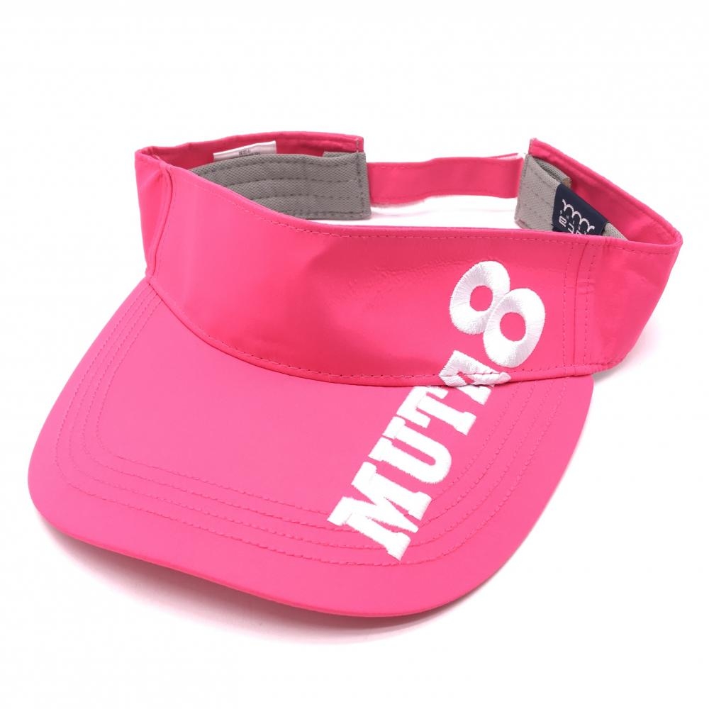 【美品】ムータマリン サンバイザー ピンク×白 ロゴ刺しゅう   ゴルフウェア muta