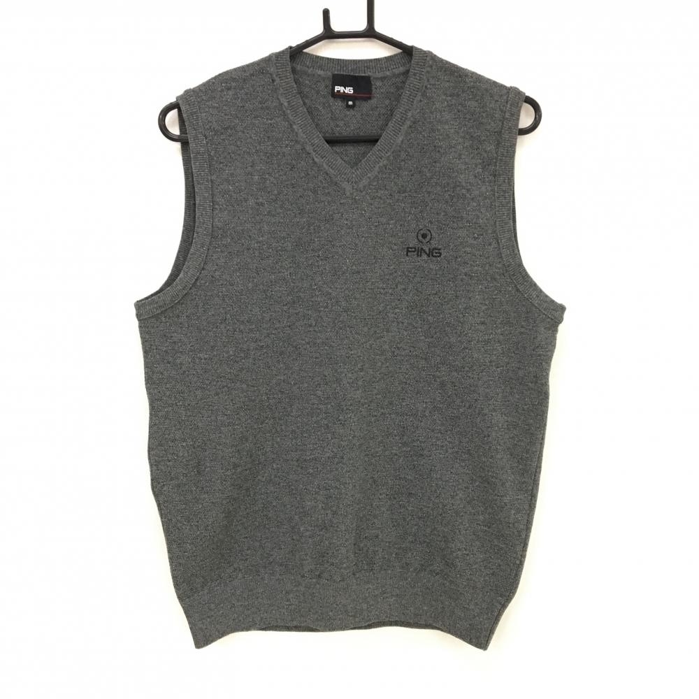【超美品】ピン ニットベスト 杢ダークグレー ロゴ刺しゅう  メンズ M ゴルフウェア 2023年モデル PING