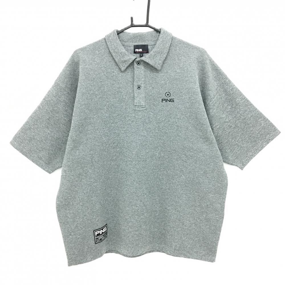 【超美品】ピン ニット半袖ポロシャツ グレー ロゴ黒  メンズ L ゴルフウェア PING