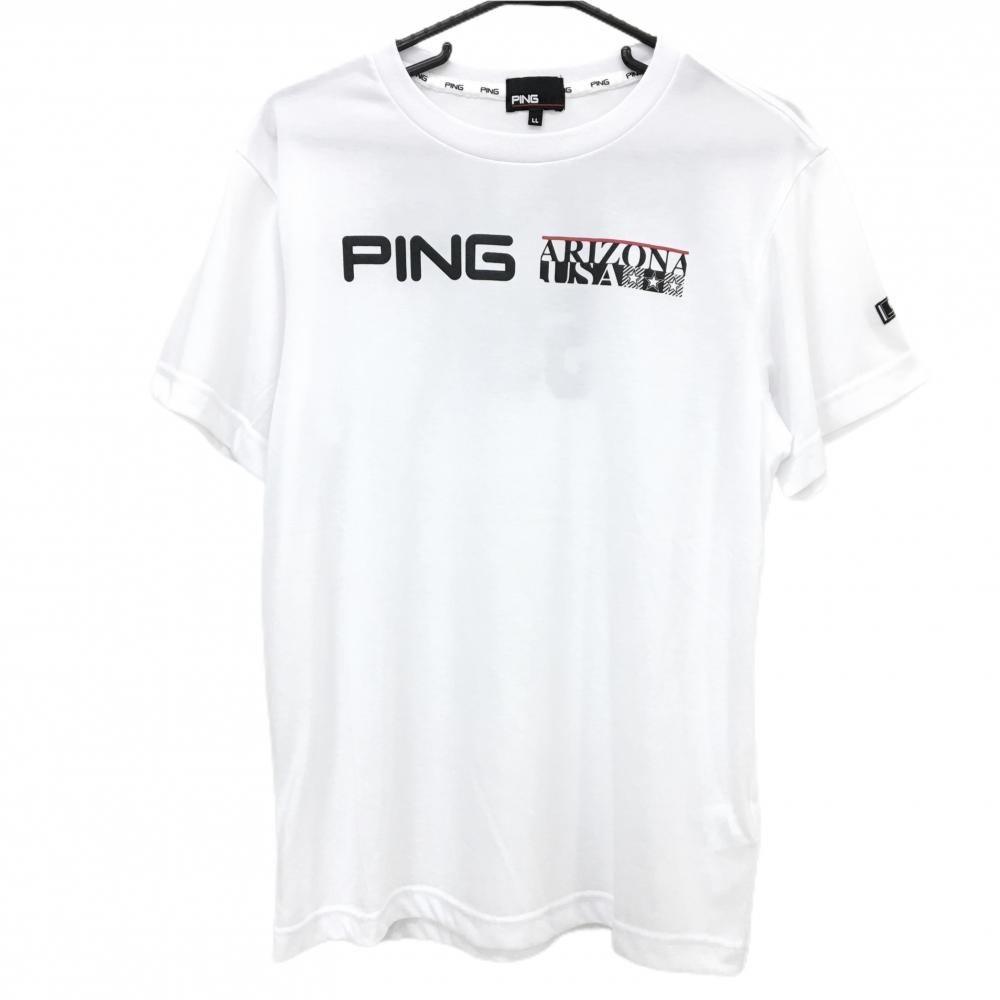 【超美品】ピン Tシャツ 白×黒 両面ロゴ メンズ LL ゴルフウェア 2023年モデル PING
