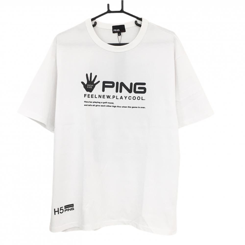 【新品】ピン Tシャツ 白×黒 背面ビッグプリント メンズ LL ゴルフウェア 2025年モデル PING