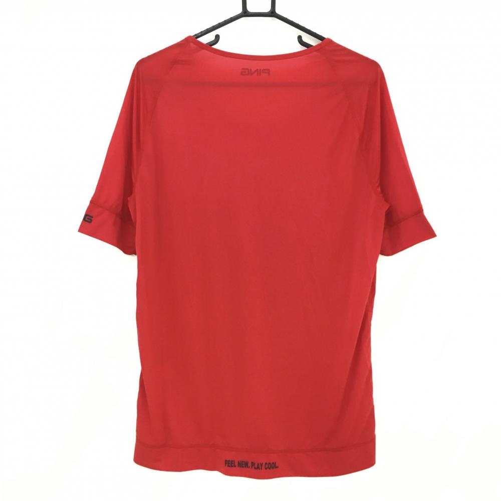 【超美品】ピン 半袖インナーシャツ レッド Uネック ロゴプリント メンズ L ゴルフウェア 2021年モデル PING