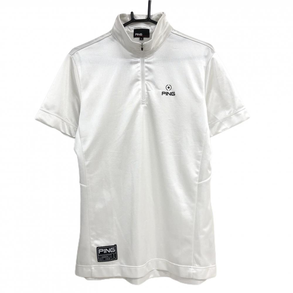 【美品】ピン 半袖ハイネックシャツ 白 ハーフジップ メンズ LL ゴルフウェア PING