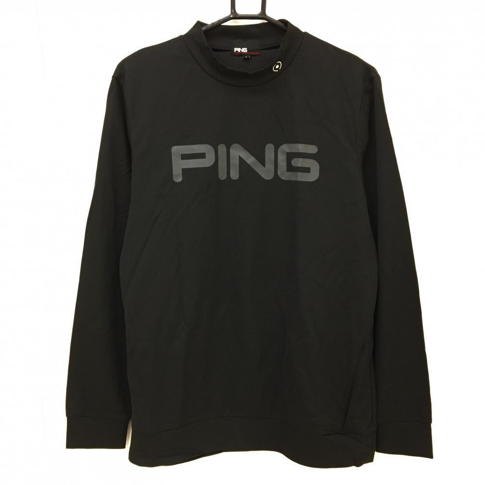 【超美品】ピン 長袖ハイネックシャツ 黒×グレー ビッグロゴ  メンズ L ゴルフウェア PING