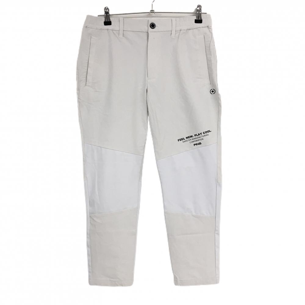 ピン 七分丈パンツ ライトグレー ロゴ黒 ナイロン混 ストレッチ メンズ L ゴルフウェア PING