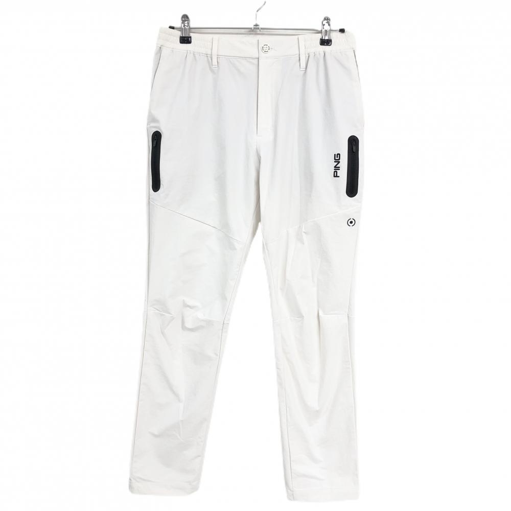 【超美品】ピン ナイロンパンツ 白×黒 ウエストゴム CORDURA ストレッチ ファスナーポケット メンズ L ゴルフウェア PING