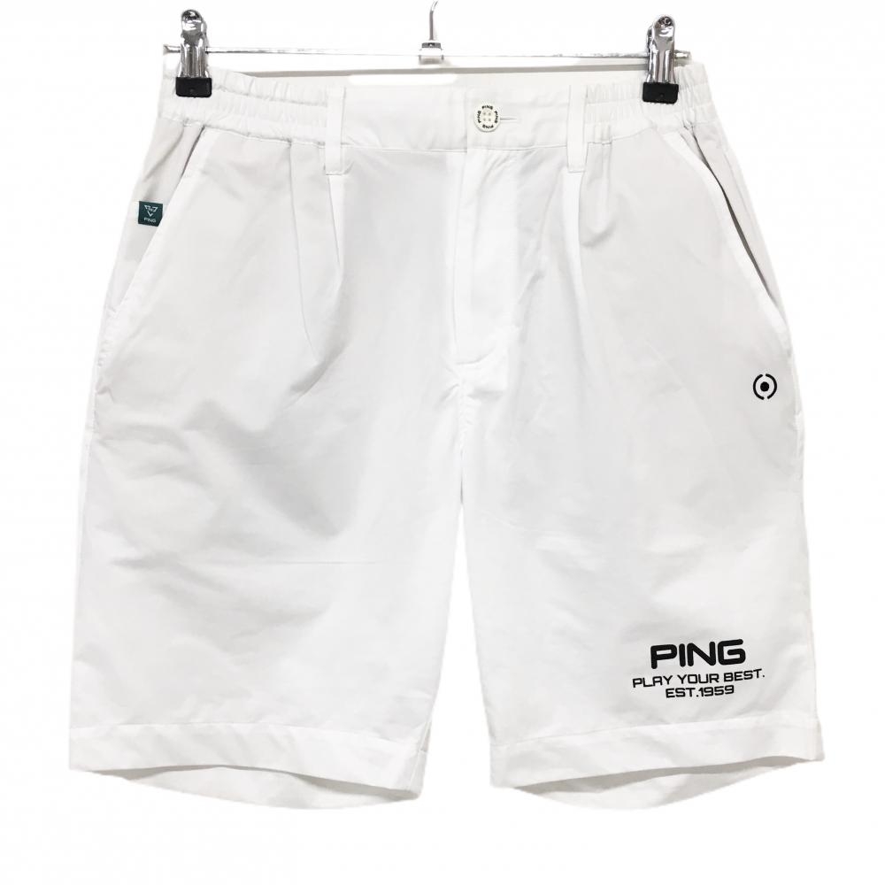 【美品】ピン ハーフパンツ 白 ストレッチ ウエストゴム メンズ M ゴルフウェア 2024年モデル PING