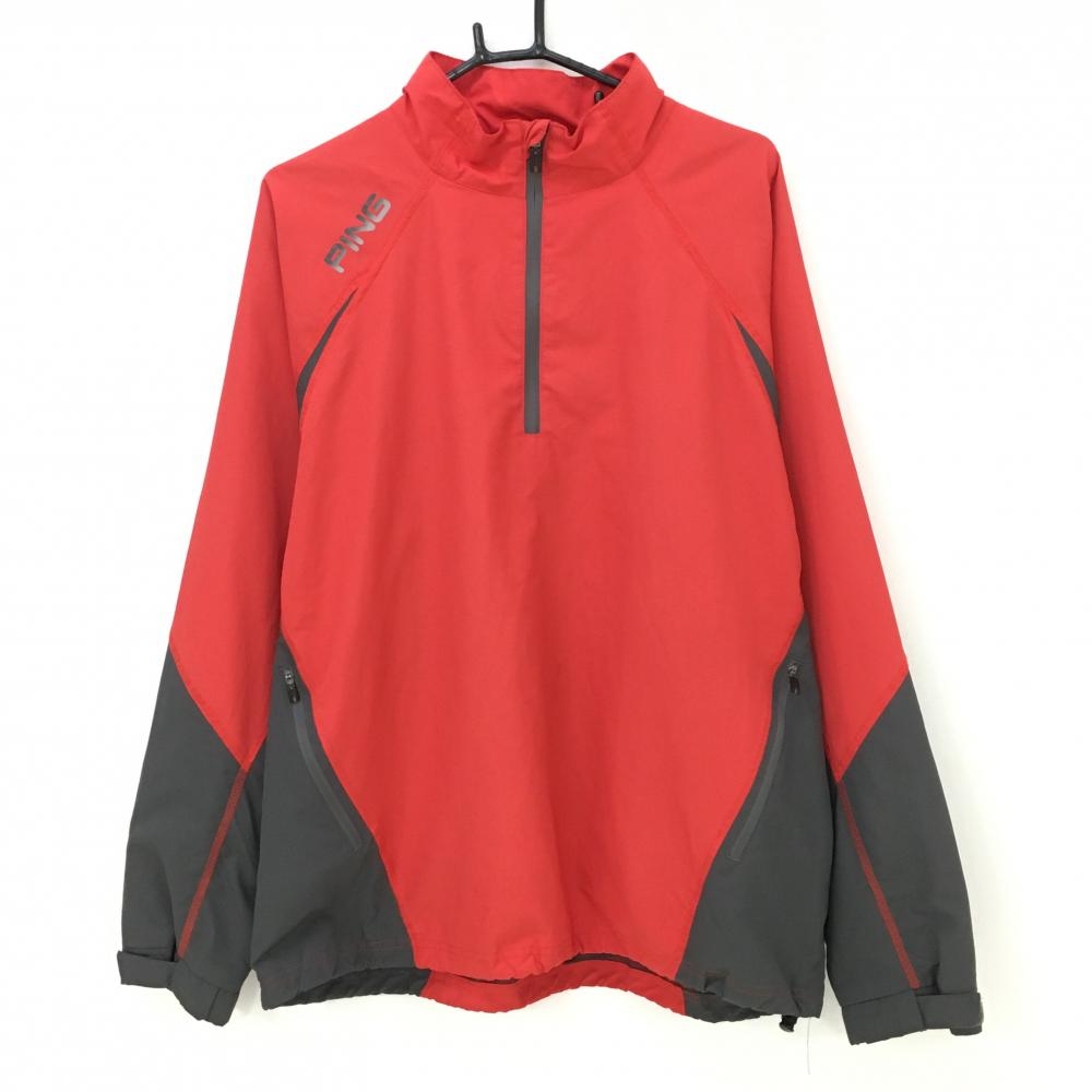 ピン ハイネックブルゾン レッド×グレー 裏メッシュ ハーフジップ  メンズ L/G ゴルフウェア PING
