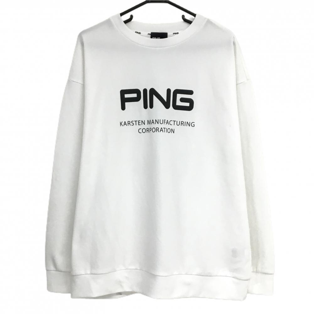 ピン トレーナー 白 ロゴ黒 薄手  メンズ LL ゴルフウェア 2023年モデル PING