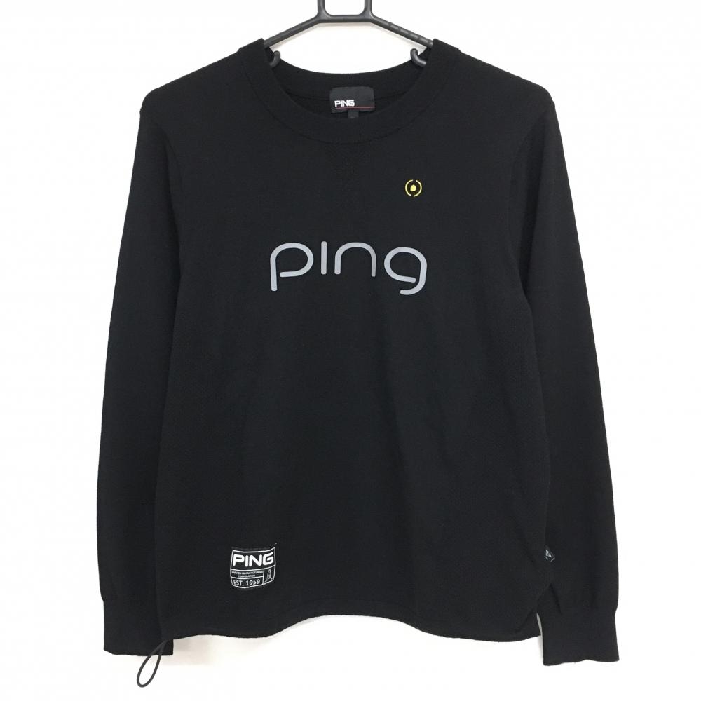 【美品】ピン セーター 黒×グレー ビッグロゴ ドローコード ニット レディース M ゴルフウェア 2024年モデル PING