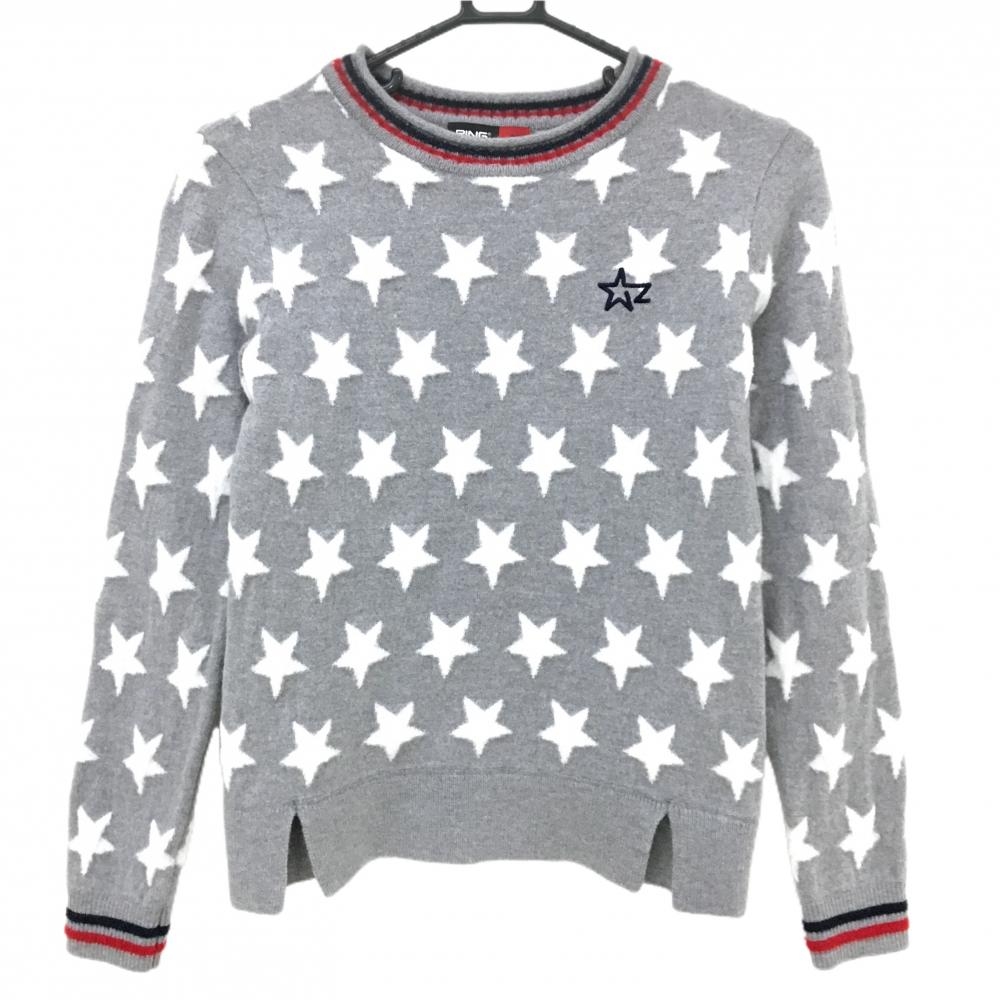 【美品】ピン セーター グレー×白 星柄 韓国モデル ニット レディース 95 ゴルフウェア PING