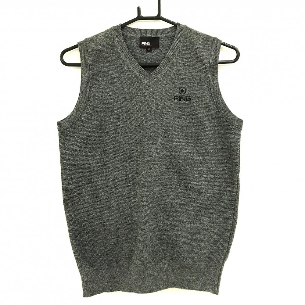 【超美品】ピン ニットベスト 杢グレー ロゴ  レディース M ゴルフウェア PING