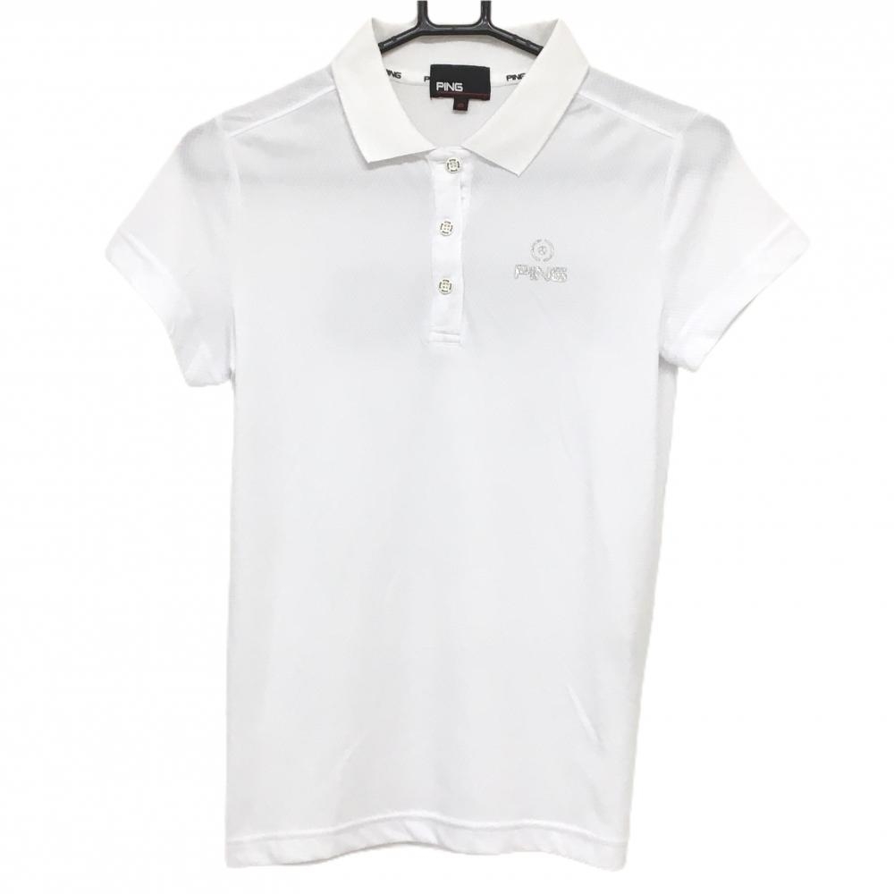 【超美品】ピン 半袖ポロシャツ 白 地模様 後ろロゴプリント  レディース M ゴルフウェア PING