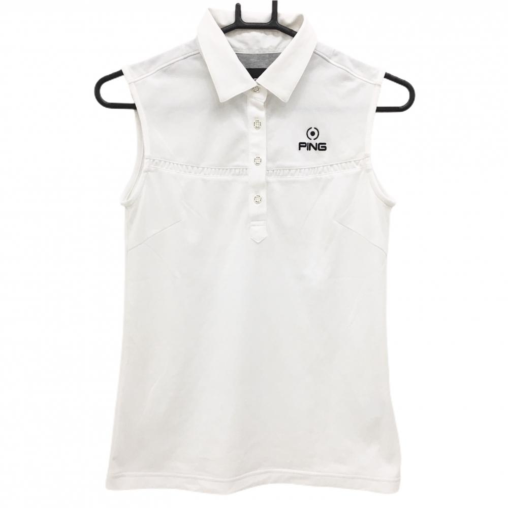 ピン ノースリーブポロシャツ 白 ロゴ刺しゅう  レディース S ゴルフウェア PING