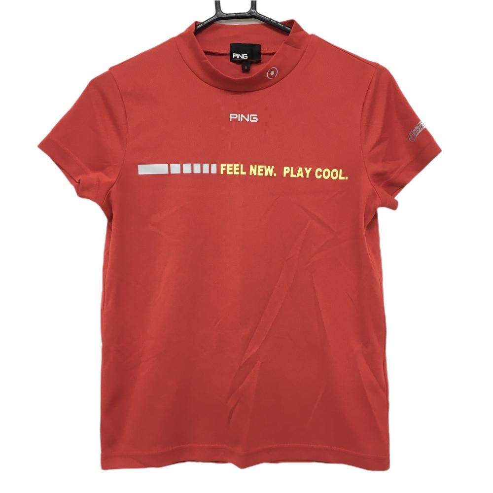 【美品】ピン 半袖ハイネックシャツ レッド COOLCORE レディース S ゴルフウェア PING