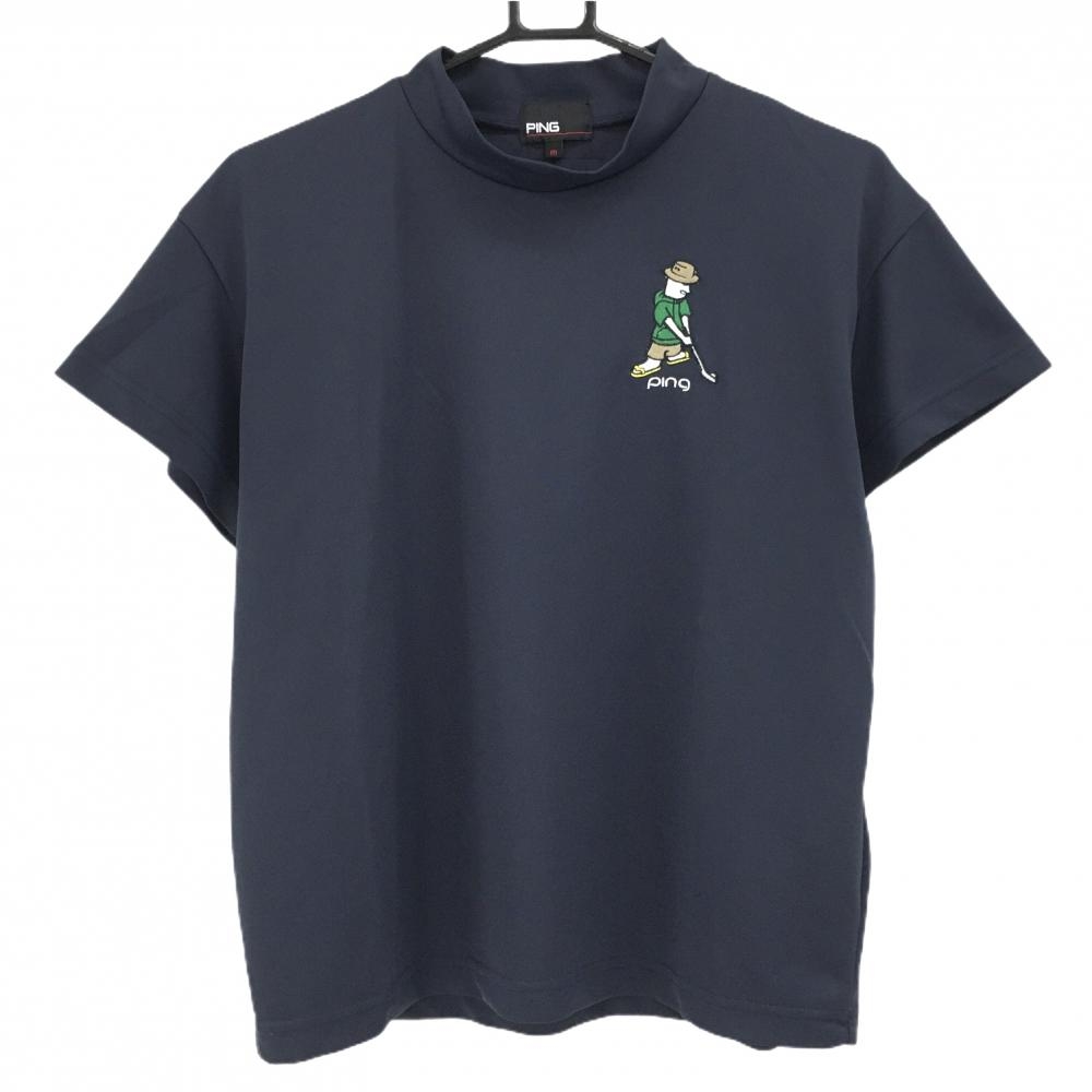 【超美品】ピン 半袖ハイネックシャツ ネイビー ミスターピン 胸刺しゅう レディース M ゴルフウェア 2025年モデル PING
