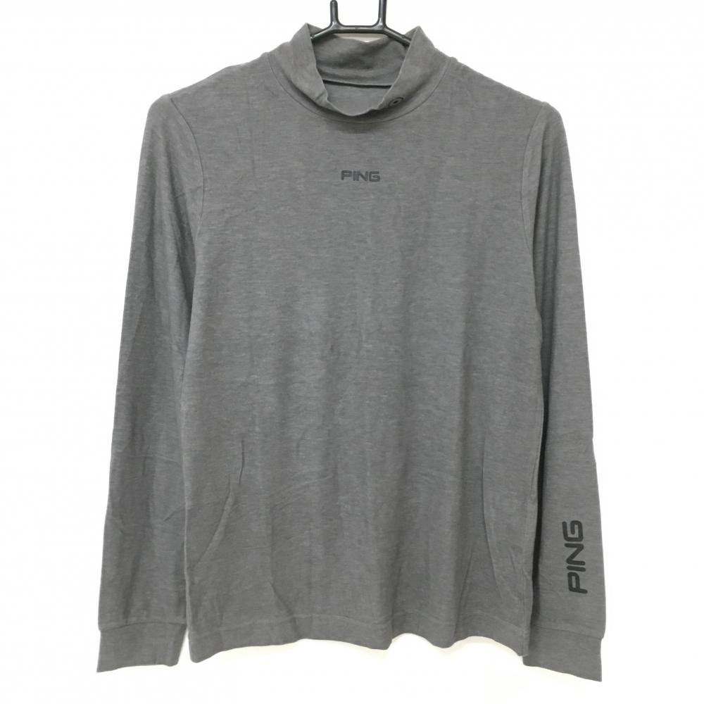 【超美品】ピン 長袖ハイネックシャツ グレー 表微起毛 アクリル混 レディース M ゴルフウェア PING