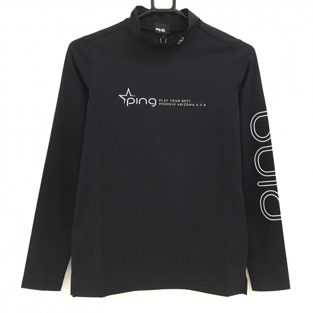 【新品】ピン 長袖ハイネックシャツ 黒 フロントロゴシルバー  レディース S ゴルフウェア 2024年モデル PING