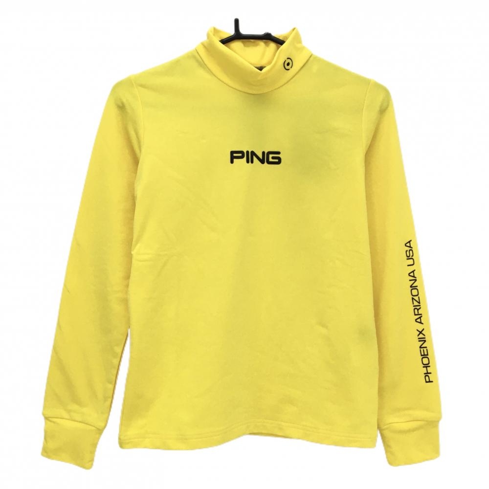 【新品】ピン 長袖ハイネックシャツ イエロー×黒 後ろ上部中綿 裏微起毛 レディース S ゴルフウェア 2023年モデル PING