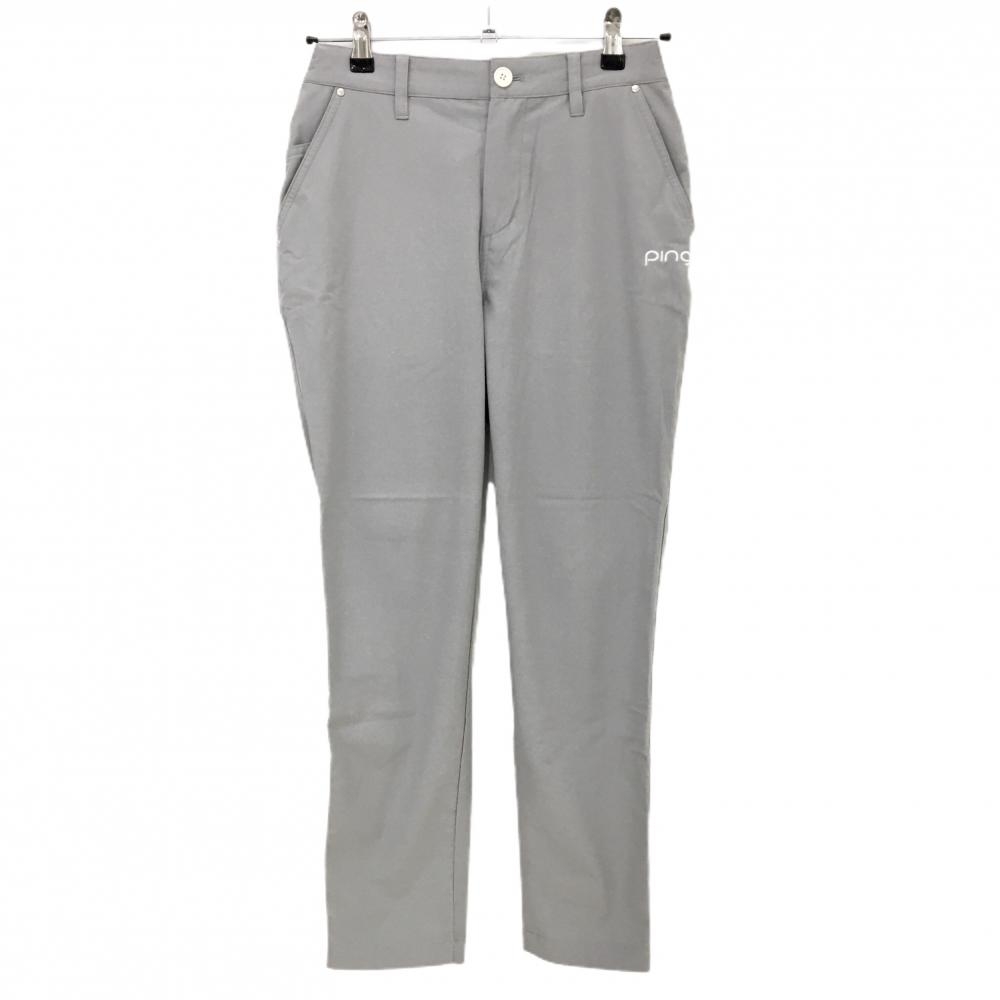 【美品】ピン パンツ グレー×白 ロゴ刺しゅう ストレッチ  レディース S ゴルフウェア 2025年モデル PING